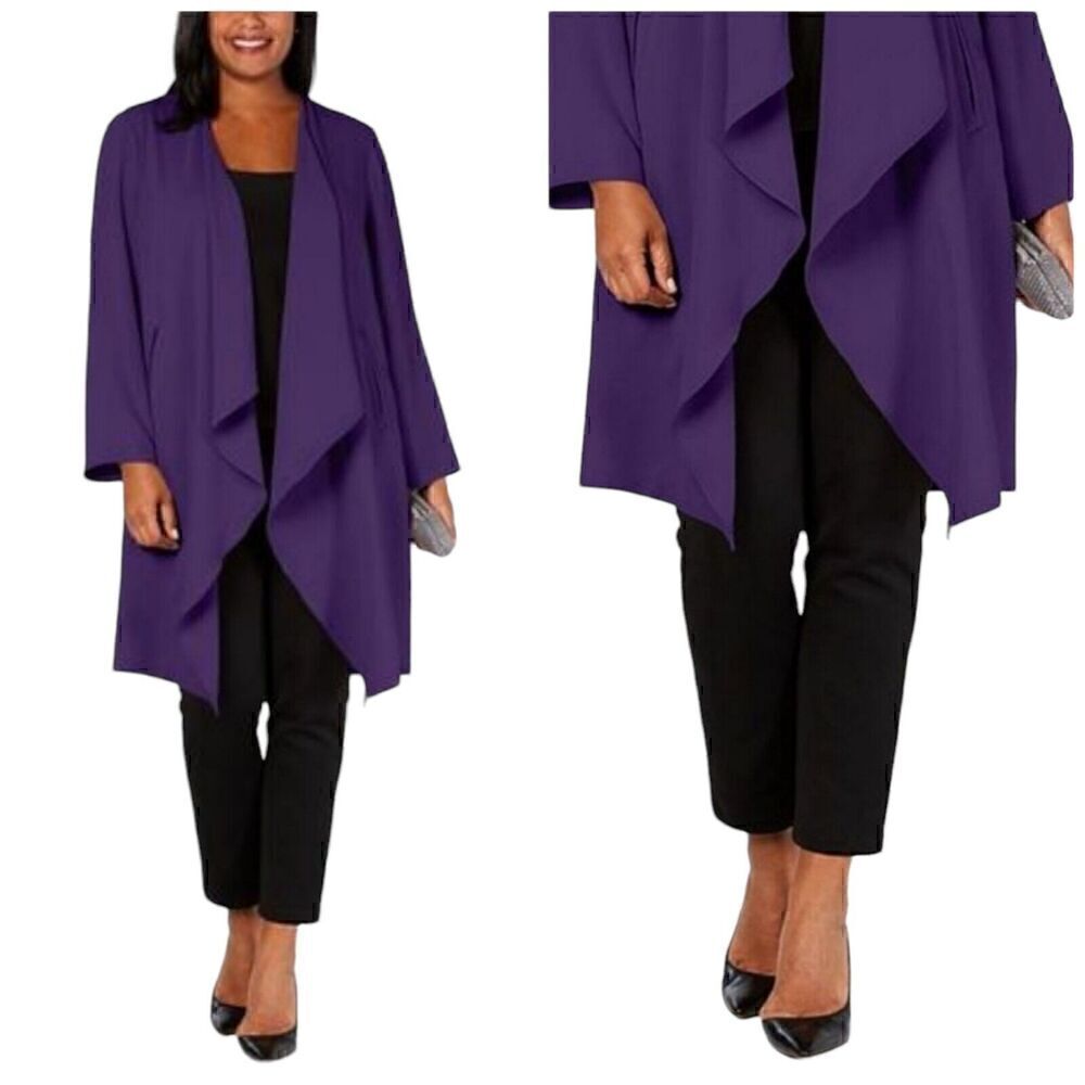 NINE WEST Womens Purple Ruffled Open Cardigan Jacket Size Small